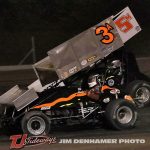 Mike Astrauskas (#3A) racing with Steve Irwin (#5m) Friday at Tri-City Motor Speedway. (Jim Denhamer Photo)