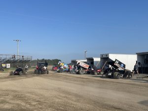 Cars in the pit area last Friday at I-96 Speedway. (T.J. Buffenbarger Photo)