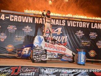 Daison Pursley after winning the USAC Silver Crown Series portion of the 4-Crown Nationals at Eldora Speedway. (T.J. Buffenbarger Photo)