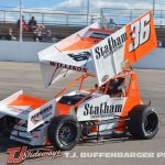 Aaron Willison in route to setting a new track record Sunday night at Owosso Speedway. (T.J. Buffenbarger Photo)
