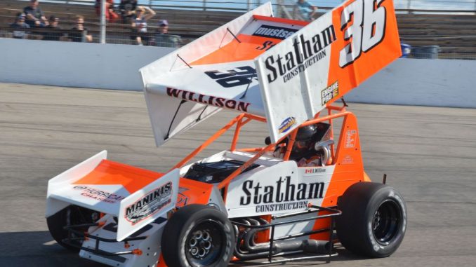 DSC_0155 Aaron Willison in route to setting a new track record Sunday night at Owosso Speedway. (T.J. Buffenbarger Photo)