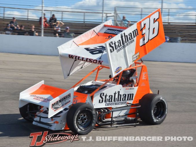 Aaron Willison in route to setting a new track record Sunday night at Owosso Speedway. (T.J. Buffenbarger Photo)
