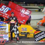 Kody Swanson after winning the Must See Racing feature Sunday night at Owosso Speedway. (T.J. Buffenbarger Photo)