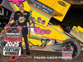 Blake Hahn in victory lane at Lakeside Speedway. (Tyler Carr Photo)