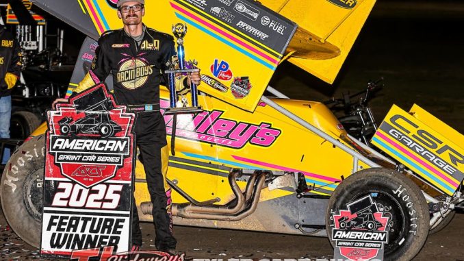 Blake Hahn in victory lane at Lakeside Speedway. (Tyler Carr Photo)