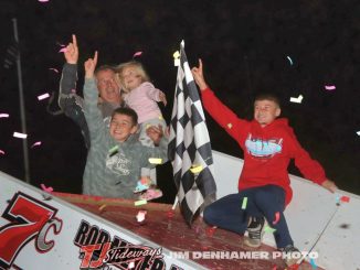 Phil Gressman following his feature victory Sunday night at Crystal Motor Speedway. (Jim Denhamer Photo)