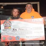 Max Frank with Barry Marlow after Frank won the GLTS feature Saturday at Silver Bullet Speedway. (Jim Denhamer Photo)
