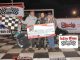 Max Frank with his family and crew in victory lane Saturday night at Silver Bullet Speedway. (Jim Denhamer Photo)