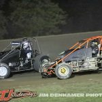 Steve Irwin (#0) racing with Joey Irwin (#00) Saturday at Silver Bullet Speedway. (Jim Denhamer Photo)