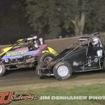 Kent Gardner (#10G) racing with Steve Irwin (#00) Saturday at Silver Bullet Speedway. (Jim Denhamer Photo)