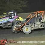 Kent Gardner (#10G) racing with Joey Irwin (#00) Saturday at Silver Bullet Speedway. (Jim Denhamer Photo)
