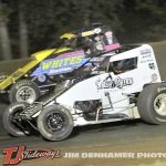 Kent Gardner (#10G) racing with Tom Lowe (#22) Saturday at Silver Bullet Speedway. (Jim Denhamer Photo)