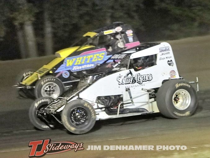 Kent Gardner (#10G) racing with Tom Lowe (#22) Saturday at Silver Bullet Speedway. (Jim Denhamer Photo)