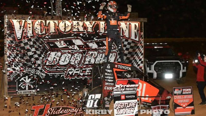 Jacob Denney 9.5.25 Doe Run by Kirby Laws Jacob Denney after his victory at Doe Run Raceway with the Xtreme Outlaw Midget Car Series. (Kirby Laws Photo)