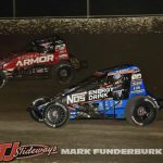 Kevin Thomas Jr. (#3R) and Justin Grant (#4) Friday at Tri-City Speedway. (Mark Funderburk Photo)