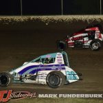 Chase Stockon (#92) racing with Kyle Cummins (#3P) Friday at Tri-City Speedway. (Mark Funderburk Photo)
