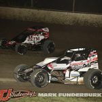Ricky Lewis (#41) racing with Gunnar Setser (#5) Friday at Tri-City Speedway. (Mark Funderburk Photo)