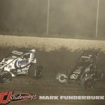Mitchel Moles (#19) racing with Cale Coons (#63) Friday at Tri-City Speedway. (Mark Funderburk Photo)