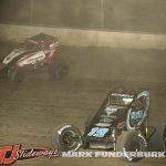 Mario Clouser (#6) racing with Hayden Reinbold (#19) Friday at Tri-City Speedway. (Mark Funderburk Photo)
