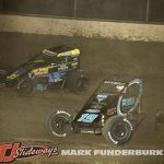 Hayden Reinbold (#19) racing with Briggs Danner (#39) Friday at Tri-City Speedway. (Mark Funderburk Photo)
