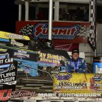 Briggs Danner and his crew after winning the USAC National Sprint Car Series feature Friday at Tri-City Speedway. (Mark Funderburk Photo)