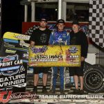 Briggs Danner and his crew after winning the USAC National Sprint Car Series feature Friday at Tri-City Speedway. (Mark Funderburk Photo)
