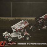 Jack Potter (#15) racing with Xavier Doney (#74) Friday at Tri-City Speedway. (Mark Funderburk Photo)