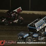 Xavier Doney (#74) racing with Korbin Kieth (#28) Friday at Tri-City Speedway. (Mark Funderburk Photo)