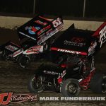 Joe B Miller (#51) racing with Xavier Doney (#74) Friday at Tri-City Speedway. (Mark Funderburk Photo)