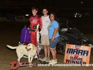 Mack Leopard in victory lane at Jacksonville Speedway. (Mark Funderburk Photo)