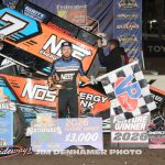 Tyler Courtney in victory lane after winning Friday night's ASCS National Tour feature event at Volusia Speedway Park. (Jim Denhamer Photo)