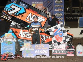 Tyler Courtney in victory lane after winning Friday night's ASCS National Tour feature event at Volusia Speedway Park. (Jim Denhamer Photo)