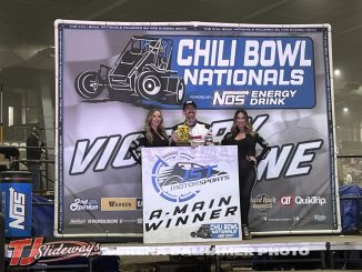 Blake Hahn in victory lane on Tuesday during the Chili Bowl Nationals. (Serena Dalhamer Photo)
