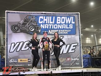 Christopher Bell in victory lane Thursday night at the Chili Bowl Nationals. (Serena Dalhamer Photo)