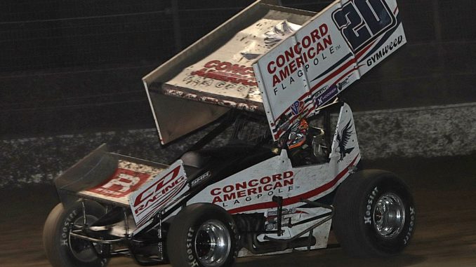Brady Bacon in route to winning the DIRTcar Nationals main event for the ASCS National Tour Monday at Volusia Speedway Park. (Jim Denhamer Photo)