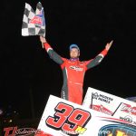 Anthony Macri in victory lane after winning the feature event and overall DIRTcar Nationals title. (Jim Denhamer Photo)