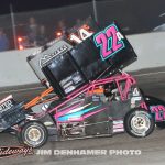 Bobby Santos III (#22A) racing with Davey Hamilton Jr. (#14) Saturday at Showtime Speedway. (Jim Denhamer Photo)