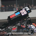 Kody Swanson (#26) inside of L.J. Grimm (#72) Saturday at Showtime Speedway. (Jim Denhamer Photo)
