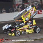 Colton Bettis (#61) racing with Dylan Reynolds (#24) Saturday at Showtime Speedway. (Jim Denhamer Photo)
