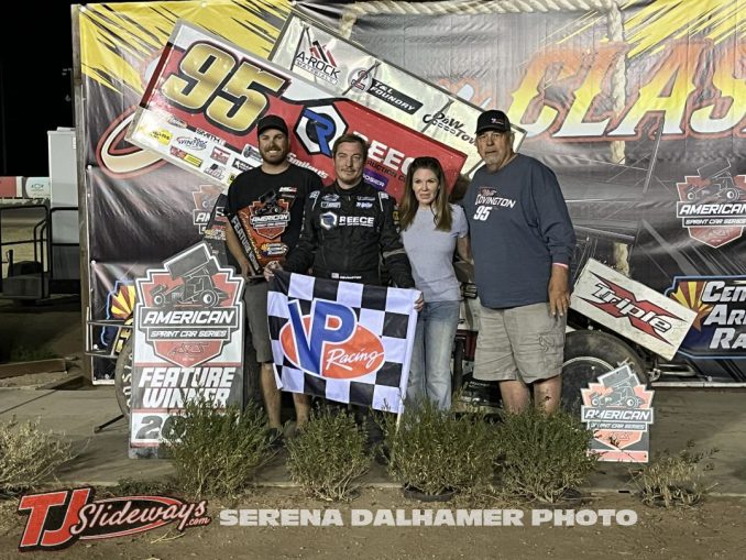 Matt Covington with his race team in victory lane following the Sonoran Clash with the ASCS National Tour at Central Arizona Raceway. (Serena Dalhamer Photo)