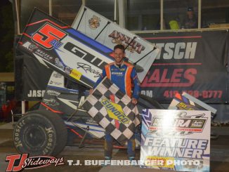 Brock Hallett in victory lane at Butler Motor Speedway. (T.J. Buffenbarger Photo)