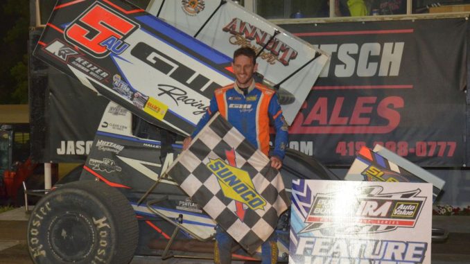 Brock Hallett in victory lane at Butler Motor Speedway. (T.J. Buffenbarger Photo)