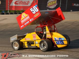 This is the same view the rest of the field had of Kody Swanson at the end of the Race for the Million event Wednesday at Owosso Speedway. (T.J. Buffenbarger Photo)