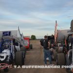Cars waiting to be pushed off for heat race action Friday at I-96 Speedway. (T.J. Buffenbarger Photo)