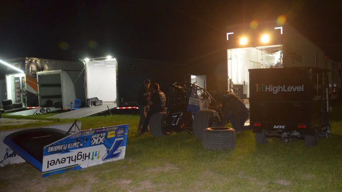 Will Armitage with his team sidelined before Friday's A-Main at I-96 Speedway. (T.J. Buffenbarger Photo)