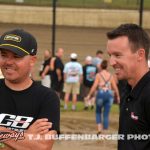 Chad Boat (L) chatting with Kody Swanson (R) at Eldora Speedway. (T.J. Buffenbarger Photo)