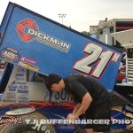 Brady Bacon's crew pours over his race car shortly before setting fast time in his group at Eldora Speedway on Friday. (T.J. Buffenbarger Photo)