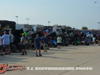 The back pit lane at Eldora Speedway during the 2026 Double Down Duels. (T.J. Buffenbarger Photo)