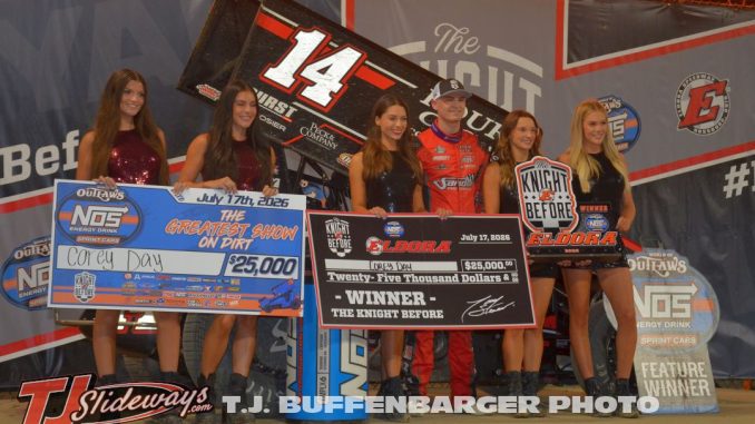 Corey Day in victory lane at Eldora Speedway. (T.J. Buffenbarger Photo)