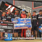 Corey Day with his team in victory lane Friday night at Eldora Speedway. (T.J. Buffenbarger Photo)